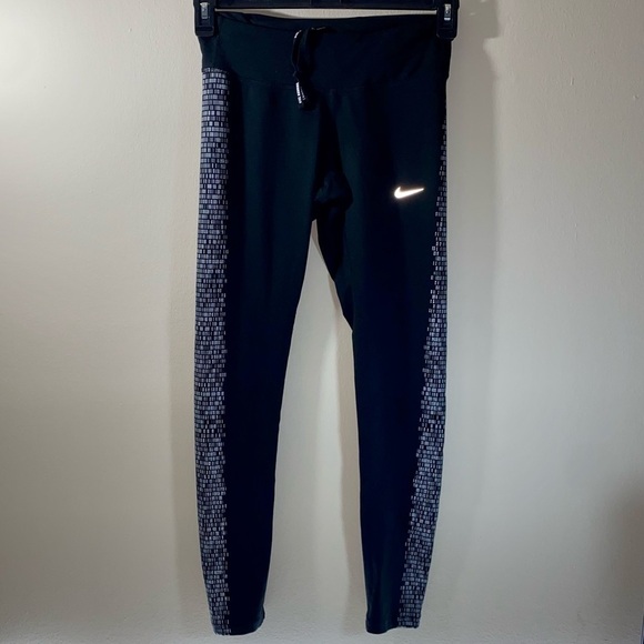 Nike Dri-Fit Leggings Running Tights Geometric Pull on Full Length Workout Pants - Picture 1 of 8